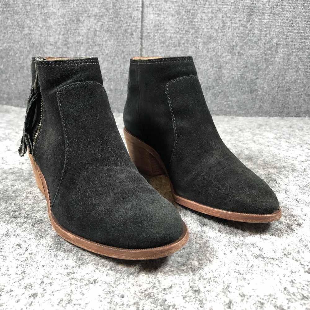 Madewell Suede Ankle Booties Womens 8 Black Tassel Block Heel